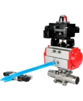 Кран шаровой DN.ru BV3232P(3pc)-FP-W-ISO-H LONG Ду80 Ру25 полнопроходной, корпус - нержавеющая сталь 316, уплотнение - PTFE, под приварку, с пневмоприводом PA-DA-083, пневмораспределителем 4V320-08 AC220V и БКВ APL-410N EX