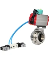Затвор дисковый поворотный DN.ru WBV3131S-2W-T-H Ду80 Ру10 резьбовой, корпус - пищевая нержавеющая сталь 304, уплотнение - Silicon, с пневмоприводом PA-SA-083, пневмораспределителем 4V320-08 AC220V и магнитным переключателем ALS200D