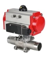 Кран шаровой DN.ru BV3232P(3pc)-FP-W-ISO-H LONG Ду80 Ру25 полнопроходной, корпус - нержавеющая сталь 316, уплотнение - PTFE, под приварку, с пневмоприводом DN.ru PA-SA-130 и пневмораспределителем 4M310-08 AC220V