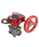 Кран шаровой DN.ru BV3232P(3pc)-FP-W-ISO-H Ду50 Ру40 полнопроходной двухходовой, нержавеющая сталь SS316, под приварку, уплотнение - PTFE, с ISO фланцем и редуктором DN.ru HGBF RQN1-180Z с индикатором положения и датчиком обратной связи