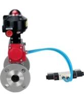 Кран шаровой DN.ru BV3131P(3pc)-FP-F-ISO-H Ду100 Ру16 полнопроходной трехсоставной, фланцевый, нержавеющая сталь 304, уплотнение - PTFE, 22х22, F10, WDVF, с пневмоприводом DN.ru PA-DA-105, пневмораспределителем 4V320-08 AC220V и БКВ APL-510N EX