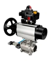 Кран шаровой DN.ru BV3232P(3pc)-FP-W-ISO-H Ду80 Ру25, полнопроходной, трехсоставной, нержавеющая сталь 316, уплотнение - PTFE, под приварку, с пневмоприводом PA-DA-105-1, пневмораспределителем 4V320-08 AC220V, БКВ APL-410N Ex