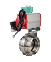 Затвор дисковый поворотный DN.ru WBV3131E-2W-T-H Ду50 Ру10 резьбовой, корпус - пищевая нержавеющая сталь 304, уплотнение - EPDM, с пневмоприводом PA-SA-065, пневмораспределителем 4M310-08 220В NAMUR и магнитным переключателем ALS200D