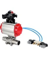 Кран шаровой DN.ru BV3232P(3pc)-FP-W-ISO-H LONG Ду80 Ру25 полнопроходной, корпус - нержавеющая сталь 316, уплотнение - PTFE, под приварку, с пневмоприводом PA-DA-083, пневмораспределителем 4V320-08 AC220V и БКВ APL-210N