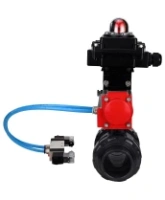Кран шаровой DN.ru BV4242E-FP-GRM-ISO Дн50 Ру10 полнопроходной, корпус - НПВХ, шар - НПВХ, уплотнение - EPDM, с пневмоприводом PA-DA-052, пневмораспределителем 4V320-10 AC220V и БКВ APL-410N EX