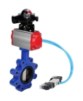 Затвор дисковый поворотный DN.ru WBV1616E-2W-Fb-H Ду100 Ру16 LUG корпус - чугун QT450, диск - чугун QT450, уплотнение - EPDM, с пневмоприводом DN.ru PA-DA-083, пневмораспределителем 4V320-10 AC220V и БКВ APL-210N