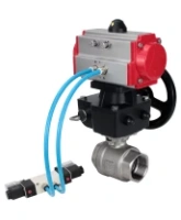 Кран шаровой DN.ru BV3232P(2pc)-FP-T-ISO-H Ду65 Ру40, внутренняя резьба, полнопроходной, нержавеющая сталь SS316, PTFE, с пневмоприводом PA-DA-083, пневмораспределителем 4V320-10 AC220V, ручным дублером MON2-450-T28-ISO