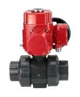 Кран шаровой DN.ru BV4242E-FP-GRM-ISO Дн50 Ру10 полнопроходной, корпус - НПВХ, шар - НПВХ, уплотнение - EPDM, с электроприводом взрывозащищенным DN.ru QT-EX-005M-O2-380VAC-У1 с моментной муфтой и штурвалом