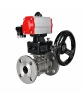 Кран шаровой DN.ru BV3131P(3pc)-FP-F-ISO-H Ду100 Ру16 полнопроходной, фланцевый, корпус - нержавеющая сталь 304, PTFE, 22х22, WDVF, с пневмоприводом PA-DA-105, пневмораспределителем 4M320-08 AC220V и ручным дублером MON3-700-T38-ISO