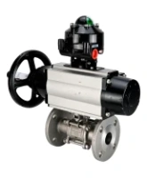 Кран шаровой DN.ru BV3131P(3pc)-FP-F-ISO-H Ду100 Ру16 полнопроходной трехсоставной, фланцевый, нержавеющая сталь 304, уплотнение - PTFE, 22х22, F10, WDVF, с пневмоприводом DN.ru PA-DA-105-1 и БКВ APL-510N EX