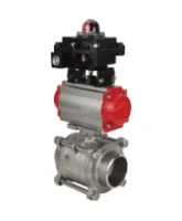 Кран шаровой DN.ru BV3232P(3pc)-FP-W-ISO-H Ду65 Ру25 SS316 полнопроходной под приварку, корпус - нержавеющая сталь с пневмоприводом DN.ru PA-DA-83 и блоком концевых выключателей APL-410N EX