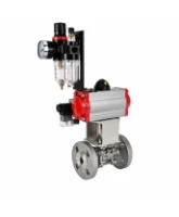 Кран шаровой DN.ru BV3131P(3pc)-FP-F-ISO-H Ду100 Ру16 полнопроходной, фланцевый, корпус - нержавеющая сталь 304, PTFE, 22х22, WDVF, с пневмоприводом PA-DA-105, пневмораспределителем 4M320-08 AC220V и БПВ AFC2000