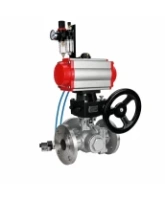 Кран шаровой DN.ru BV3232P(2pc)-FP-3WL-F-ISO-H Ду20 Ру16 HYMT, трехходовой L-тип, полнопроходной, фланцевый, корпус - нержав.сталь SS316, с пневмоприводом PA-DA-052, пневмораспределителем 4V320-08 AC220V, ручным дублером MON1-250-T26-ISO и БПВ AFC2000