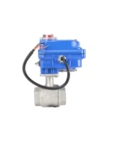 Кран шаровой DN.ru BV3232P(2pc)-FP-T-ISO-H Ду20 Ру63 полнопроходной двухходовой, нержавеющая сталь SS316, внутренняя резьба, уплотнение - PTFE, с электроприводом четвертьоборотным QT-N-003EM-O1-220VAC-У1 blue