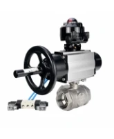 Кран шаровой DN.ru BV3232P(4pc)-SP-3WL-T-ISO-H WDVF Ду65 Ру40 стандартнопроходной, 3-ходовой L-тип, внутренняя резьба, нержавеющая сталь AISI 316, PTFE, с пневмоприводом PA-DA-105-1, пневмораспределителем 4V320-08 AC220V и БКВ APL-510N EX