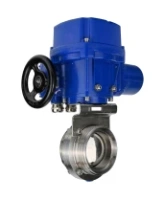 Затвор дисковый поворотный DN.ru WBV3131E-2W-T-H Ду50 Ру10 резьбовой, корпус - пищевая нержавеющая сталь 304, уплотнение - EPDM, с электроприводом QT-N-005M-O2-220VAC-У1 с моментной муфтой и штурвалом