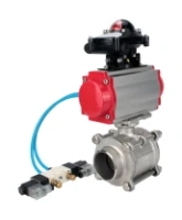 Кран шаровой DN.ru BV3232P(3pc)-FP-W-ISO-H WDVF Ду40 Ру40 полнопроходной, трехсоставной, корпус - нержавеющая сталь 316, уплотнение - PTFE, под приварку, с пневмоприводом PA-SA-105, пневмораспределителем 4V320-08 AC220V, БКВ APL-210N