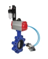 Затвор дисковый поворотный DN.ru WBV1616E-2W-Fb-H Ду100 Ру16 LUG корпус - чугун QT450, диск - чугун QT450, уплотнение - EPDM, с пневмоприводом DN.ru PA-DA-083, пневмораспределителем 4V320-10 AC220V и БПВ AFC2000