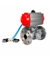 Кран шаровой DN.ru BV3232P(2pc)-FP-3WL-F-ISO-H Ду20 Ру16 HYMT, трехходовой L-тип, полнопроходной, фланцевый, корпус - нержавеющая сталь SS316, с пневмоприводом PA-DA-052 и пневмораспределителем 4V320-08 AC220V