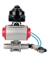 Кран шаровой DN.ru BV3232P(3pc)-FP-W-ISO-H LONG Ду80 Ру25 полнопроходной, корпус - нержавеющая сталь 316, уплотнение - PTFE, под приварку, с пневмоприводом PA-DA-083, пневмораспределителем 4V320-08 AC220V и БКВ APL-510N EX