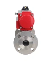 Кран шаровой DN.ru BV3131P(3pc)-FP-F-ISO-H Ду15 Ру40 трехсоставной из нержавеющей стали SS304, фланцевый, уплотнение - PTFE, полнопроходной с пневмоприводом DN.ru PA-SA-065 с возвратными пружинами