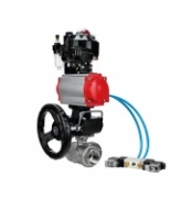 Кран шаровой DN.ru BV3232P(4pc)-SP-3WL-T-ISO-H WDVF Ду65 Ру40 стандартнопроходной, 3-ходовой L-тип, внутренняя резьба, с пневмоприводом PA-DA-105, пневмораспределителем 4V320-08 AC220V, БКВ APL-510N EX, БПВ AFC2000 и ручным дублером MON2-450-T28-ISO