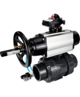 Кран шаровой DN.ru BV4242E-FP-GRM-ISO Дн50 Ру10 полнопроходной, корпус - НПВХ, шар - НПВХ, уплотнение - EPDM, с пневмоприводом PA-DA-105-1, пневмораспределителем 4V320-08 AC220V и БКВ APL-210N