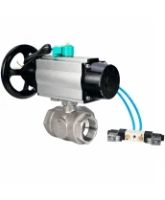 Кран шаровой DN.ru BV3232P(4pc)-SP-3WL-T-ISO-H WDVF Ду65 Ру40 стандартнопроходной, 3-ходовой L-тип, внутренняя резьба, нержавеющая сталь AISI 316, с пневмоприводом PA-DA-105-1, пневмораспределителем 4V320-08 AC220V и магнитным переключателем ALS200D