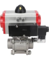 Кран шаровой DN.ru BV3232P(3pc)-FP-W-ISO-H Ду65 Ру25, полнопроходной под приварку, нержавеющая сталь SS316, уплотнение - PTFE, с пневмоприводом PA-DA-083 двойного действия, с пневмораспределителем 4M310-08 220В NAMUR