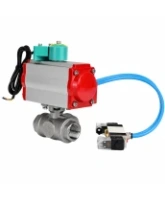 Кран шаровой DN.ru BV3232P(4pc)-SP-3WT-T-ISO-H WDVF Ду25 Ру63 стандартнопроходной, 3-ходовой Т-тип, внутренняя резьба, нержавеющая сталь AISI 316, с пневмоприводом PA-DA-065, пневмораспределителем 4V320-08 AC220V и магнитным переключателем ALS200D