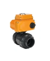 Кран шаровой DN.ru BV4242E-FP-GRM-ISO Дн50 Ру10 полнопроходной, корпус - НПВХ, шар - НПВХ, уплотнение - EPDM, с электроприводом DN.ru QT-N-005EM-O1-380VAC-У1 HARK