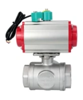 Кран шаровой DN.ru BV3232P(4pc)-SP-3WL-T-ISO-H Ду100 Ру40 стандартнопроходной L-тип, внутренняя резьба, корпус - нержавеющая сталь 316, уплотнение - PTFE, пневмопривод PA-DA-083, пневмораспределитель 4M310-08 AC220V и магнитным переключателем ALS200D