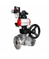 Кран шаровой DN.ru BV3232P(2pc)-FP-3WL-F-ISO-H Ду20 Ру16 HYMT трехходовой L-тип, полнопроходной, фланцевый, корпус - нерж.сталь AISI316, с пн.приводом PA-DA-052, пн.распредел 4M320-08 AC220V, руч.дублером MON1-250-T26-ISO, БКВ APL-210N и БПВ AFC2000