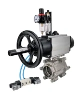 Кран шаровой DN.ru BV3232P(3pc)-FP-SW-ISO-H Ду100 Ру63 полнопроходной, корпус - нержавеющая сталь SS316, под приварку, с пневмоприводом PA-DA-105-1, пневмораспределителем 4V320-08 AC220V, БПВ AFC2000