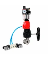 Кран шаровой DN.ru BV3232P(4pc)-SP-3WT-T-ISO-H WDVF Ду25 Ру63 стандартнопроходной, 3-ходовой Т-тип, внутренняя резьба, с пневмоприводом PA-DA-065, пневмораспределителем 4V320-08 AC220V, БПВ AFC2000 и ручным дублером MON1-250-T26-ISO