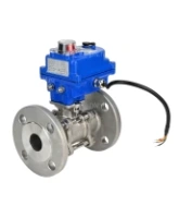 Кран шаровой DN.ru BV3131P(3pc)-FP-F-ISO-H Ду15 Ру40 трехсоставной из нержавеющей стали SS304, фланцевый, уплотнение - PTFE, полнопроходной с электроприводом DN.ru QT-N-003EM-O1-24VDC-У1 blue