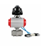 Кран шаровой DN.ru BV3232P(4pc)-SP-3WL-T-ISO-H WDVF Ду40 Ру63 стандартнопроходной, 3-ходовой L-тип, внутренняя резьба, нержавеющая сталь AISI 316, PTFE, с пневмоприводом PA-SA-130, пневмораспределителем 4V320-08 AC220V и БКВ APL-510N EX
