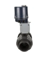 Кран шаровой DN.ru BV4242E-FP-GRM-ISO Дн50 Ру10 полнопроходной, клеевой с разборным муфтовым соединением, корпус - НПВХ, шар - НПВХ, уплотнение - EPDM, с электроприводом DN.ru QTSA-N-003EM-O0-220VAC с пружинным возвратом
