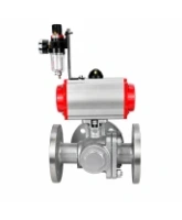 Кран шаровой DN.ru BV3232P(2pc)-FP-3WL-F-ISO-H Ду20 Ру16 HYMT, трехходовой L-тип, полнопроходной, фланцевый, корпус - нержавеющая сталь SS316, с пневмоприводом PA-DA-052, пневмораспределителем 4V320-08 AC220V и БПВ AFC2000