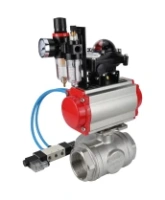 Кран шаровой DN.ru BV3232P(4pc)-SP-3WL-T-ISO-H Ду15 Ру63, стандартнопроходной, корпус - нержавеющая сталь 316, уплотнение - PTFE, внутренняя резьба, с пневмоприводом PA-DA-052, пневмораспределителем 4V320-08 AC220V, БКВ APL-210N, БПВ AFC2000