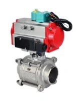 Кран шаровой DN.ru BV3232P(3pc)-FP-W-ISO-H WDVF Ду40 Ру40 полнопроходной, трехсоставной, корпус - нержавеющая сталь 316, PTFE, под приварку, с пневмоприводом PA-DA-065, пневмораспределителем 4M310-08 AC220V и магнитным переключателем ALS200D