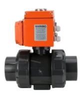 Кран шаровой DN.ru BV4242E-FP-GRM-ISO Дн50 Ру10 полнопроходной, клеевой с разборным муфтовым соединением, корпус - НПВХ, шар - НПВХ, уплотнение - EPDM, с электроприводом DN.ru QT-N-003EM-O1-220VAC-У1 HARK