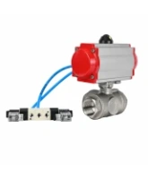 Кран шаровой DN.ru BV3232P(4pc)-SP-3WL-T-ISO-H WDVF Ду40 Ру63 стандартнопроходной, 3-ходовой L-тип, внутренняя резьба, корпус - нержавеющая сталь AISI 316, уплотнение - PTFE, с пневмоприводом PA-SA-130 и пневмораспределителем 4V320-10 AC220V