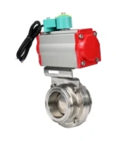 Затвор дисковый поворотный DN.ru WBV3131S-2W-T-H Ду80 Ру10 резьбовой, корпус - пищевая нержавеющая сталь 304, уплотнение - Silicon, с пневмоприводом PA-SA-083, пневмораспределителем 4M310-08 220В NAMUR и магнитным переключателем ALS200D