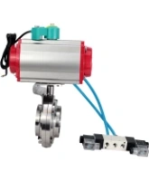 Затвор дисковый поворотный DN.ru WBV3131S-2W-W-H Ду80 Ру10 под приварку, пищевая нержавеющая сталь 304, уплотнение - Silicon, с пневмоприводом PA-DA-052, пневмораспределителем 4V320-08 AC220V и магнитным переключателем ALS200D