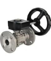 Кран шаровой DN.ru BV3131P(3pc)-FP-F-ISO-H Ду15 Ру40 трехсоставной из нержавеющей стали SS304, фланцевый, уплотнение - PTFE, полнопроходной с ISO-фланцем и редуктором DN.ru HAM RQN1-180Z-T40