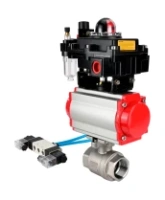 Кран шаровой DN.ru BV3232P(2pc)-FP-T-ISO-H Ду80 Ру40, полнопроходной внутреннняя резьба, нержавеющая сталь SS316, PTFE, с пневмоприводом PA-SA-130 с возвратными пружинами, с пневмораспределителем 4V320-08 AC220V, с БКВ APL-410N EX, с БПВ AFC2000