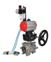 Кран шаровой DN.ru BV3232P(3pc)-FP-SW-ISO-H Ду80 Ру63 полнопроходной, корпус - нержавеющая сталь SS316, под приварку, с пневмоприводом PA-DA-105, пневмораспределителем 4V320-08 AC220V, ручным дублером MON2-450-T28-ISO, БПВ AFC2000