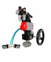 Кран шаровой DN.ru BV3232P(4pc)-SP-3WT-T-ISO-H WDVF Ду25 Ру63 стандартнопроходной, 3-ходовой Т-тип, внутренняя резьба, с пневмоприводом PA-DA-065, пневмораспределителем 4V320-08 AC220V, БКВ APL-210N, БПВ AFC2000 и ручным дублером MON1-250-T26-ISO