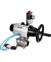 Кран шаровой DN.ru BV3232P(3pc)-FP-W-ISO-H Ду80 Ру25, полнопроходной, трехсоставной, нержавеющая сталь 316, уплотнение - PTFE, под приварку, с пневмоприводом PA-DA-105-1, пневмораспределителем 4V320-08 AC220V, БПВ AFC2000